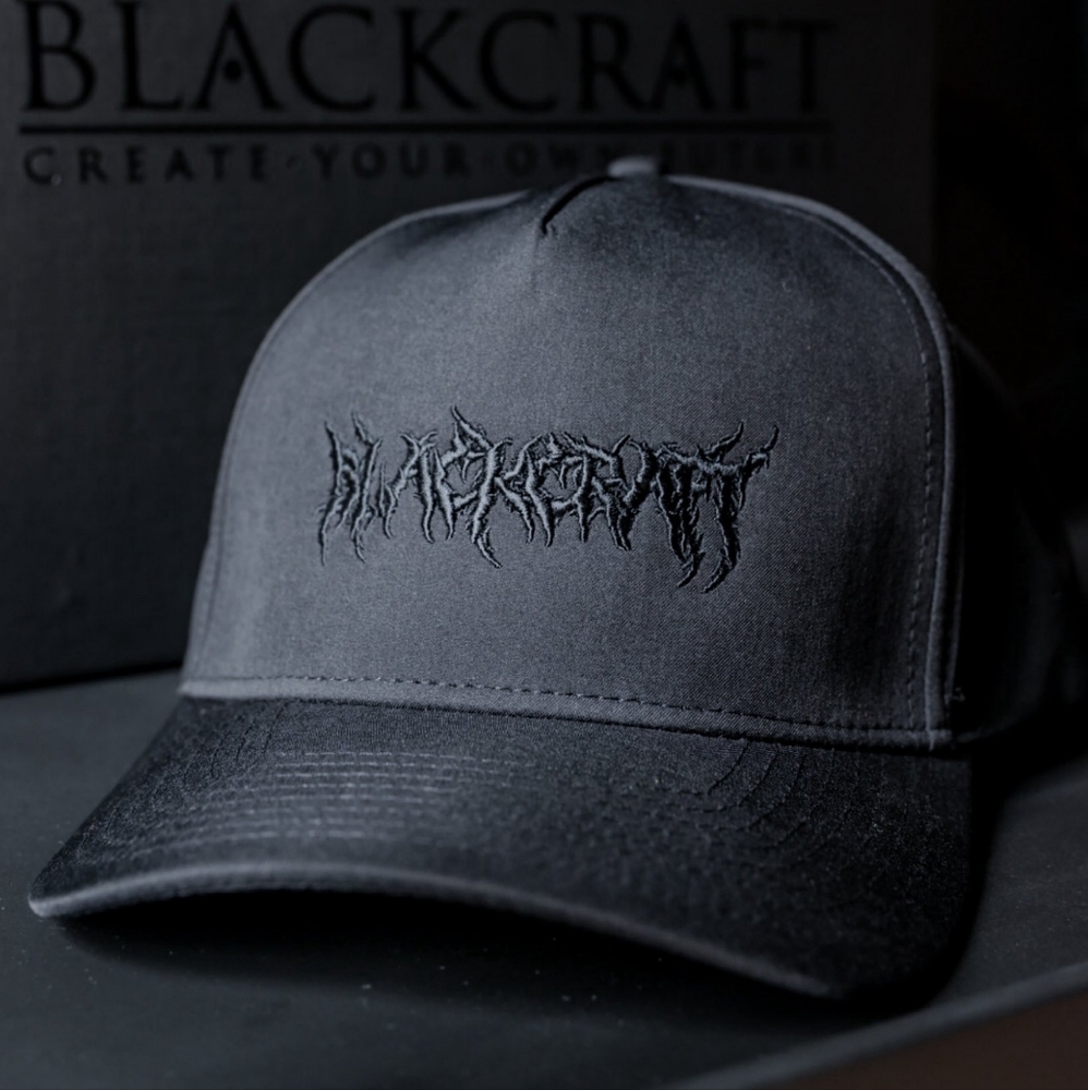Blackcraft Cult Metal Font 5 Panel Perforated Performance Hat Cap Ball Dad Black